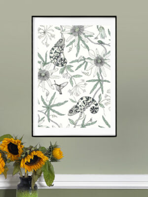 passiflora and woodbine white a3 art print