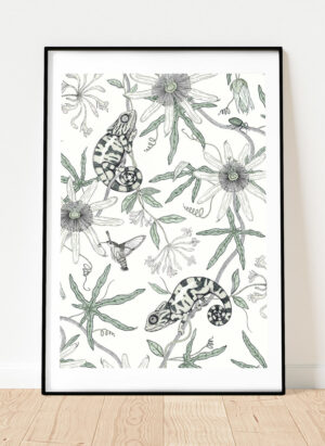 passiflora and woodbine white a3 art print