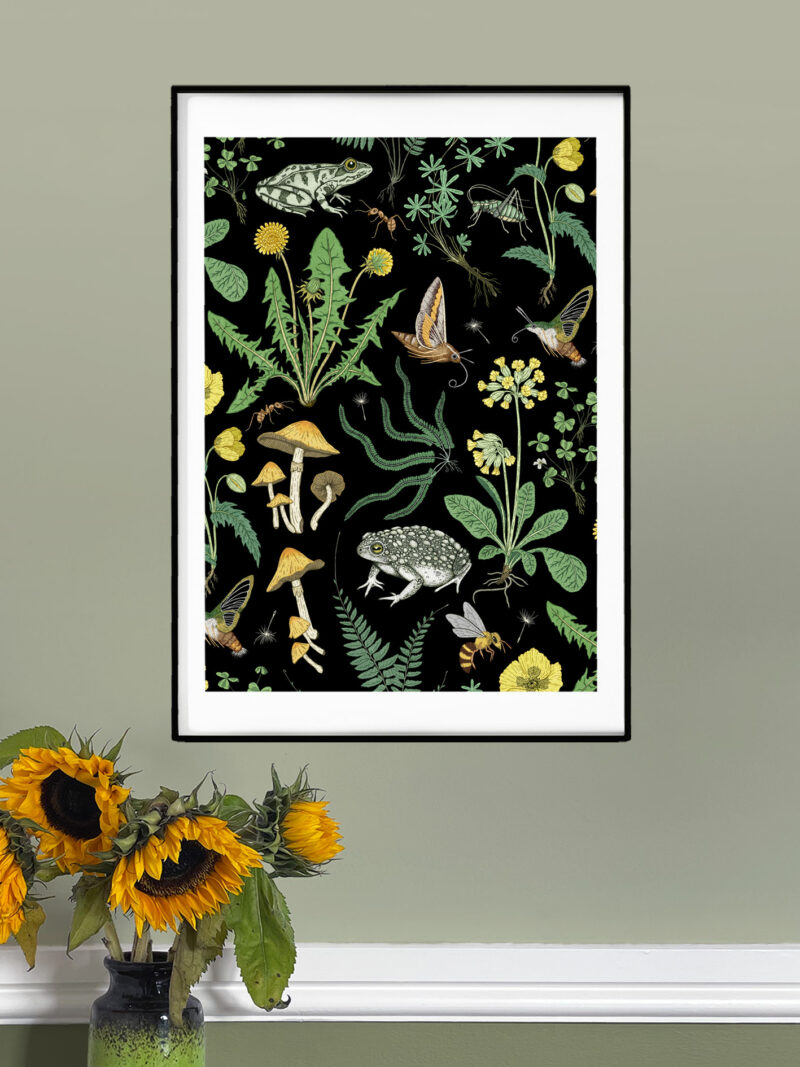 wise woman's garden black a3 art print