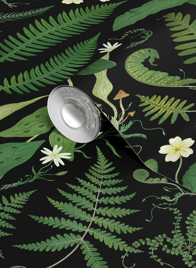 the fernery black wallpaper