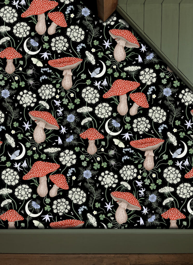 mushroom magic black wallpaper