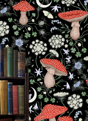 mushroom magic black wallpaper