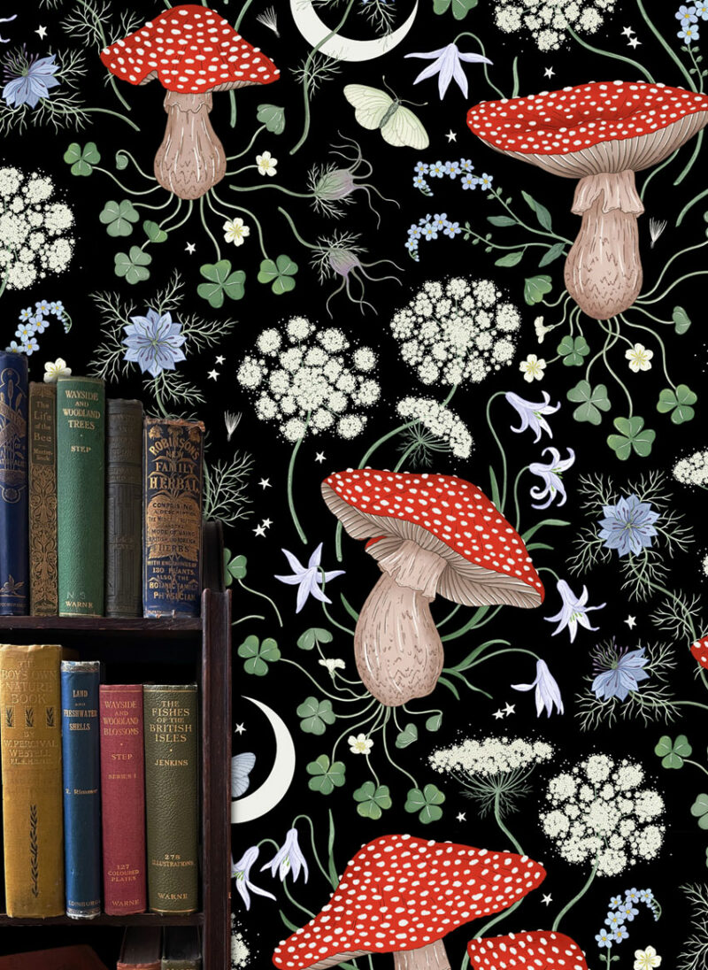 mushroom magic black wallpaper